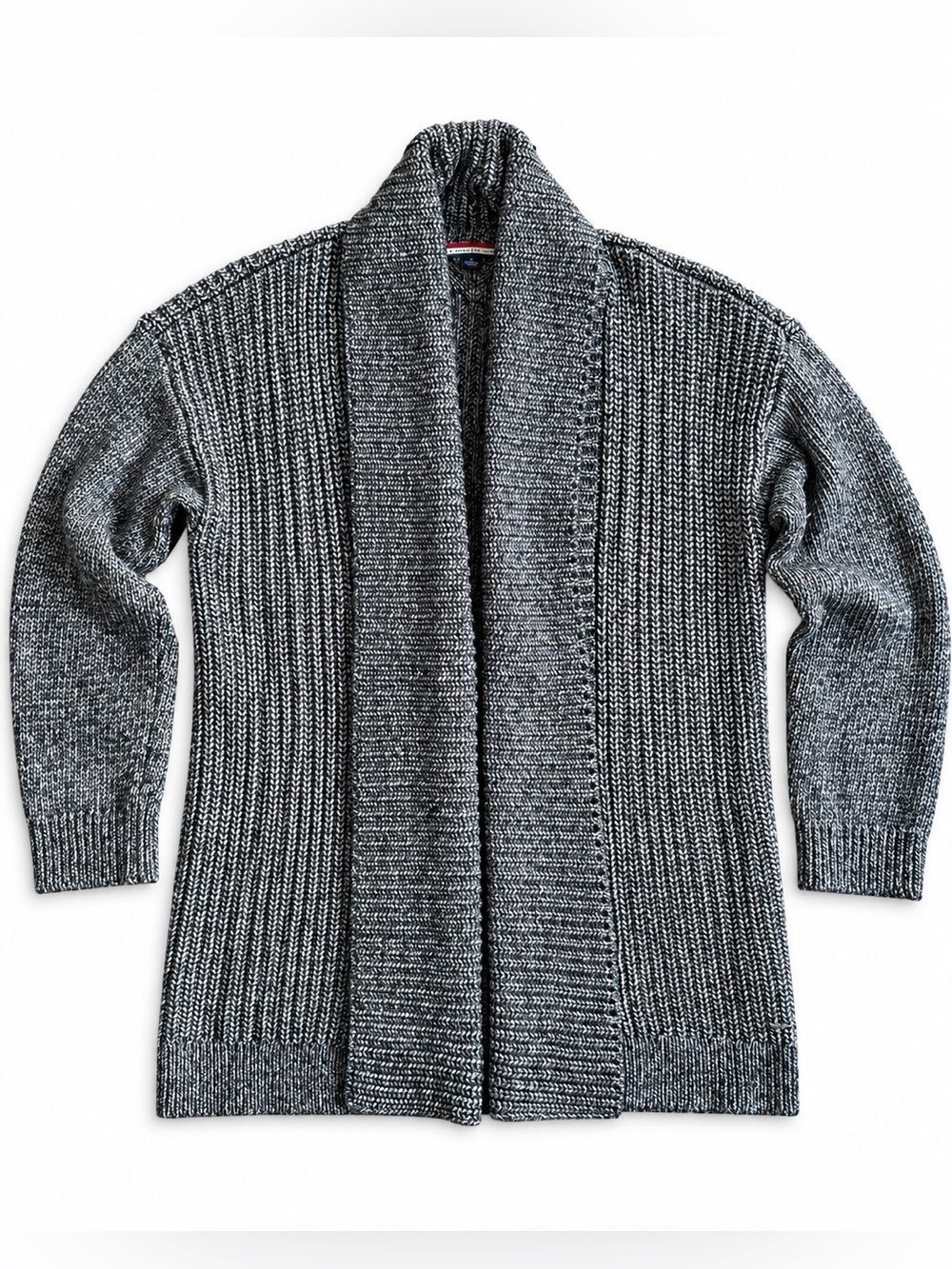 Tommy Hilfiger Marled Grey Knit Open Front Shawl Collar Cardigan Sweater XL
